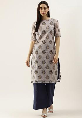 Lavender Printed Poly Blend Kurta Set