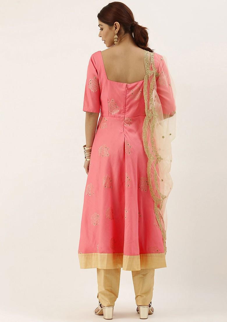 Pink Printed Poly Blend Kurta Set