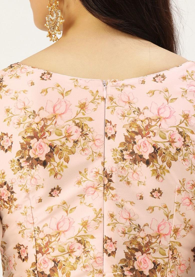 Pink Floral Print Poly Blend Kurta Set