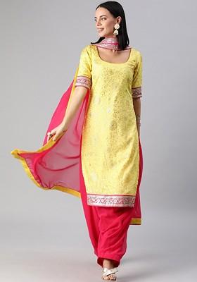 Yellow Ethnic Motifs Poly Blend Kurta Set