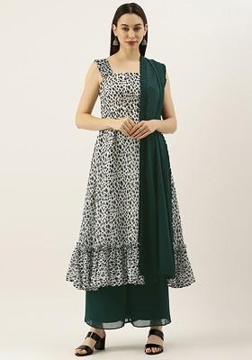 Cream Solid Poly Blend Kurta Set