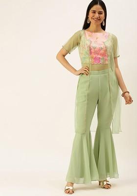 Peach Sequin Embroidered Poly Blend Kurta Set