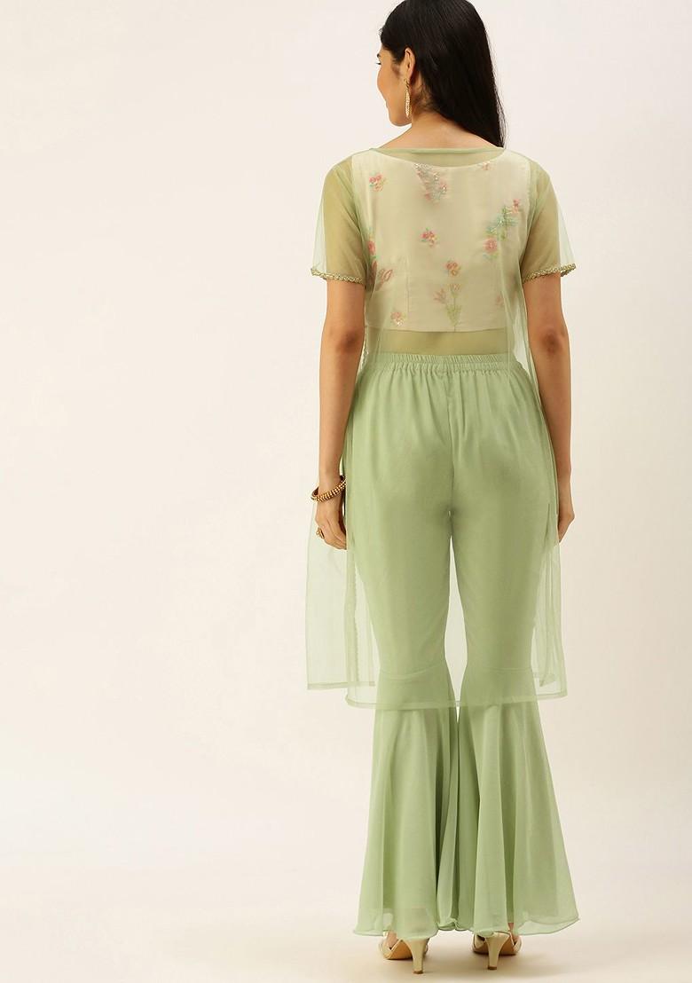 Peach Sequin Embroidered Poly Blend Kurta Set