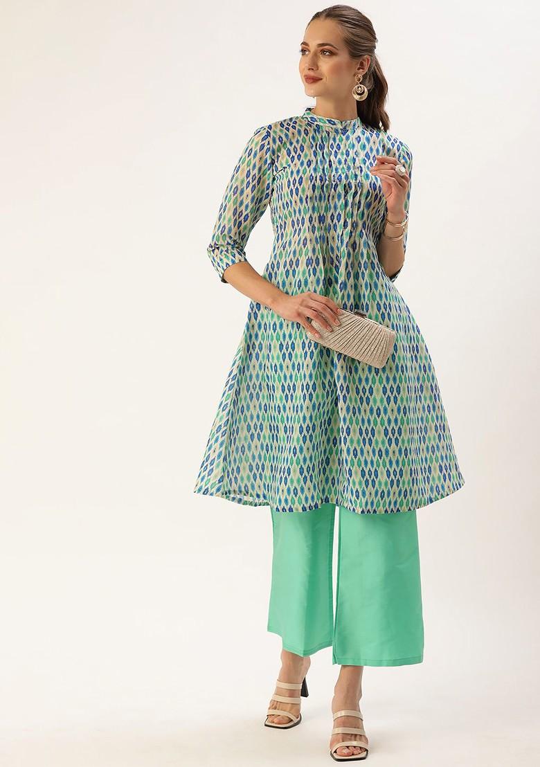 Blue Ethnic Motifs Printed Poly Blend Kurta Set