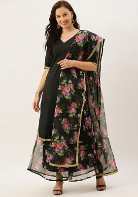 Black Solid Poly Blend Kurta Set