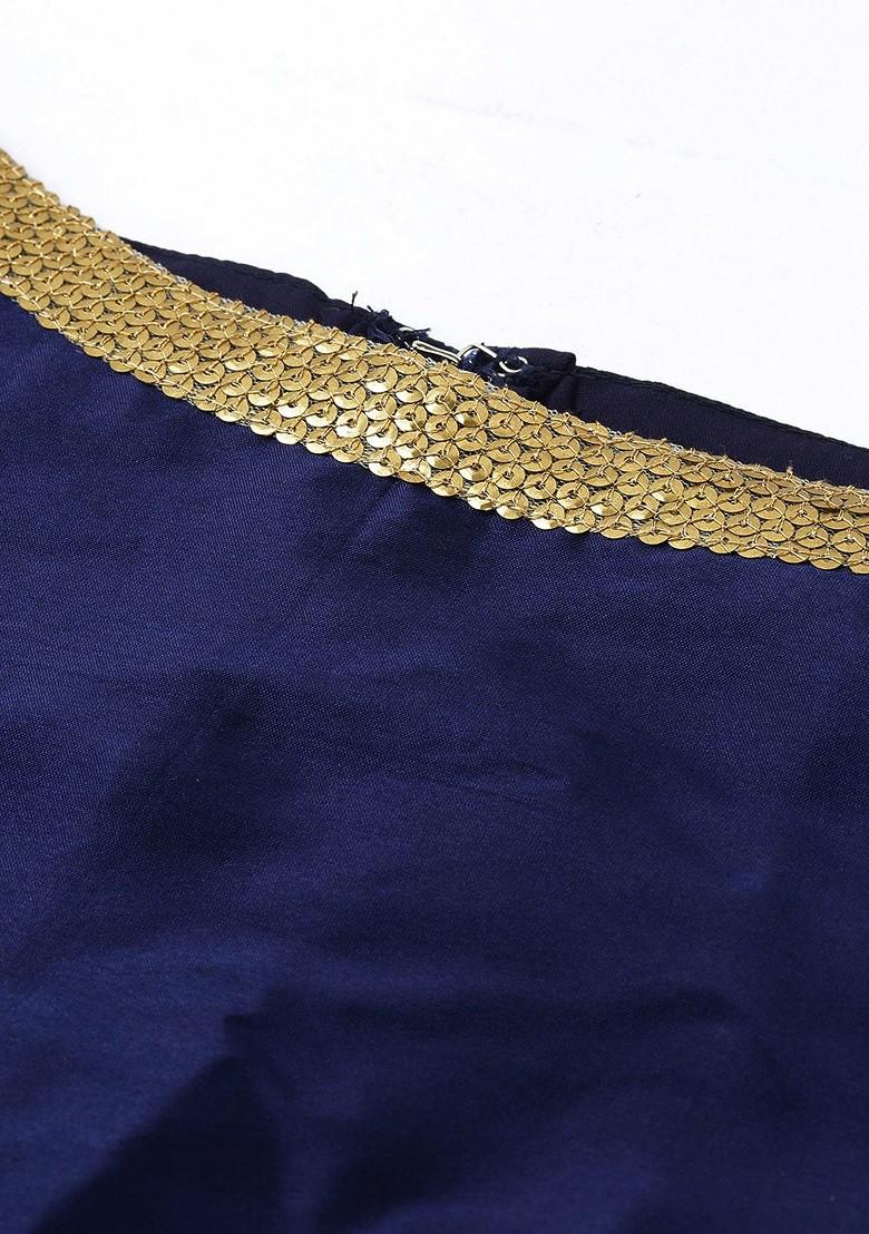 Navy Blue Sequin Embroidered Poly Blend Kurta Set
