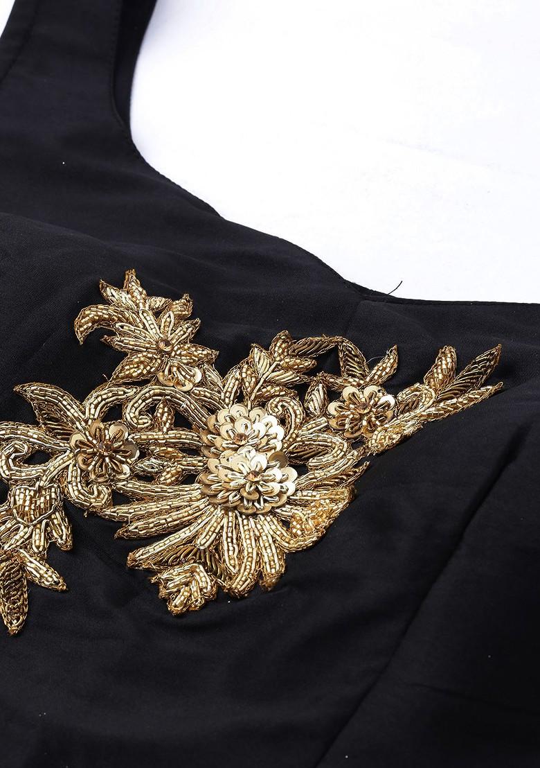 Black Embroidered Poly Blend Kurta Set