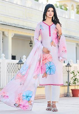 Pink Printed Cotton Kurta Set