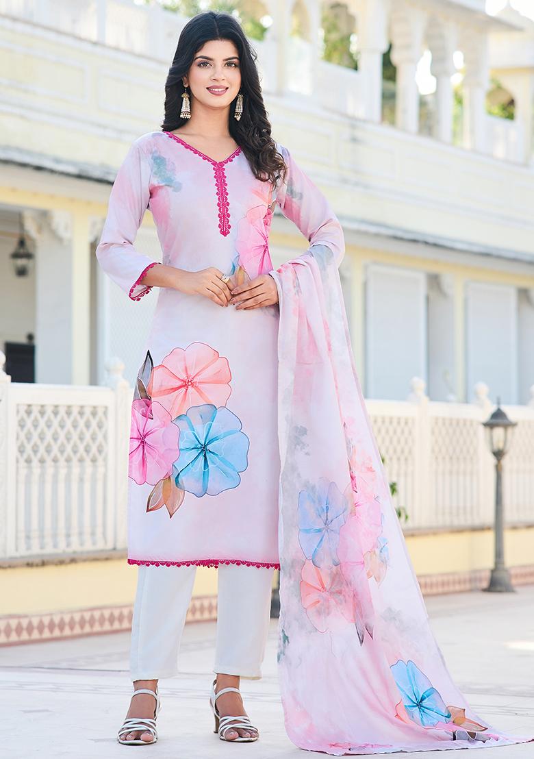 Pink Printed Cotton Kurta Set
