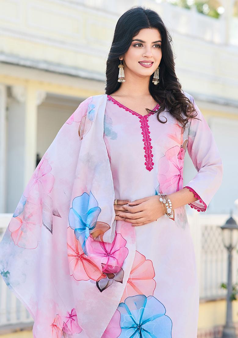 Pink Printed Cotton Kurta Set