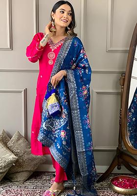 Rani Pink Embroidered Viscose Kurta set
