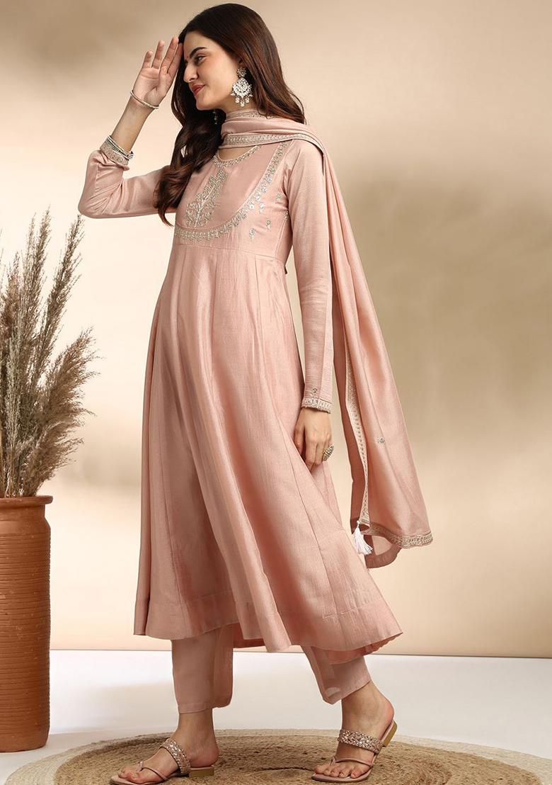Light Pink Embroidered Silk Kurta set