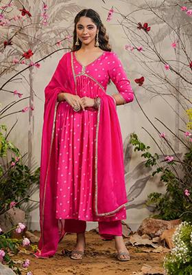 Hot Pink Embroidered Muslin Kurta set
