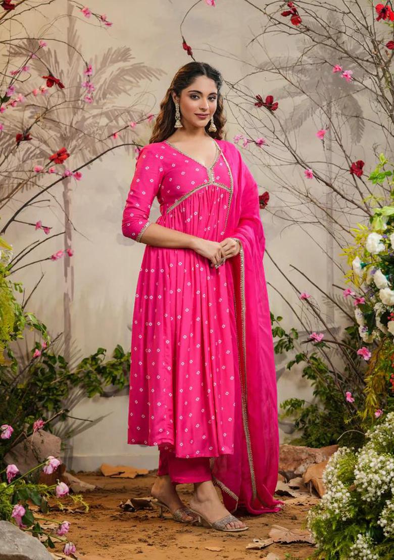 Hot Pink Embroidered Muslin Kurta set