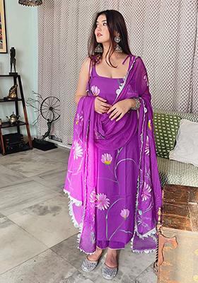 Purple Printed Viscose Kurta set