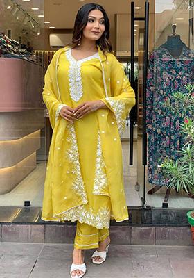 Yellow Embroidered Georgette Kurta set
