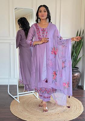 Lavender Embroidered Viscose Kurta set