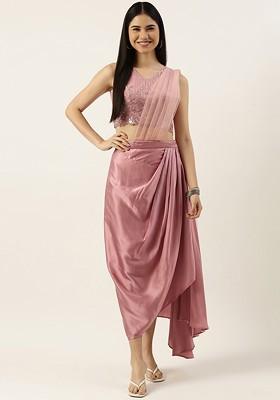 Pink Solid Poly Blend Dhoti Set