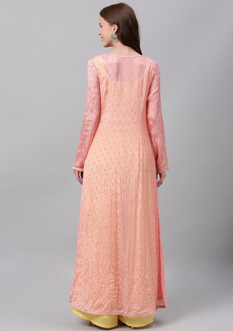 Yellow Embellished Poly Blend Jacket Set