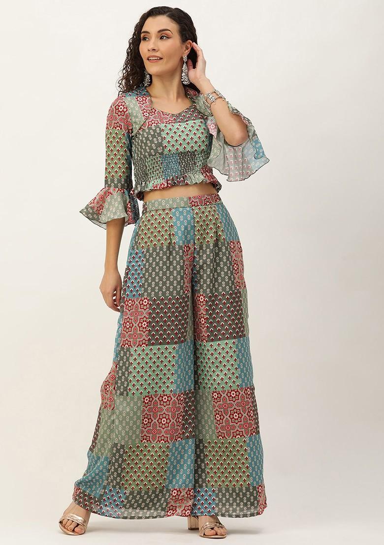 Multicolor Printed Chinon Co-Ord Set