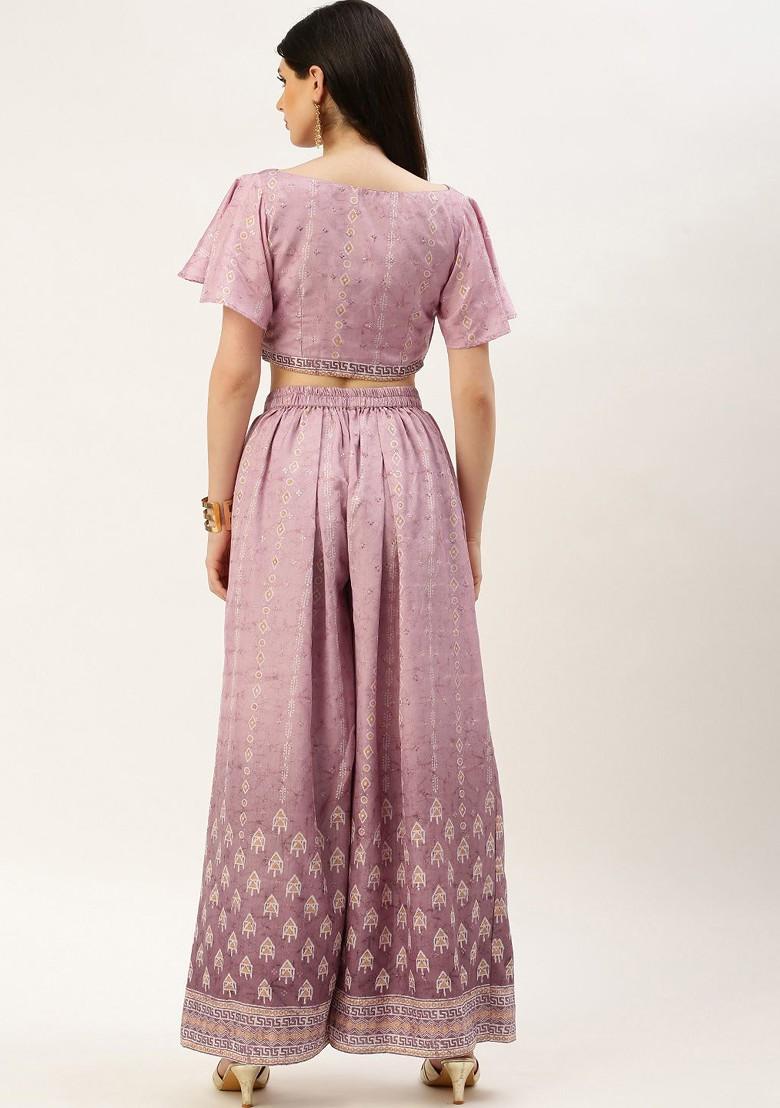 Mauve Printed Poly Blend Palazzo Set