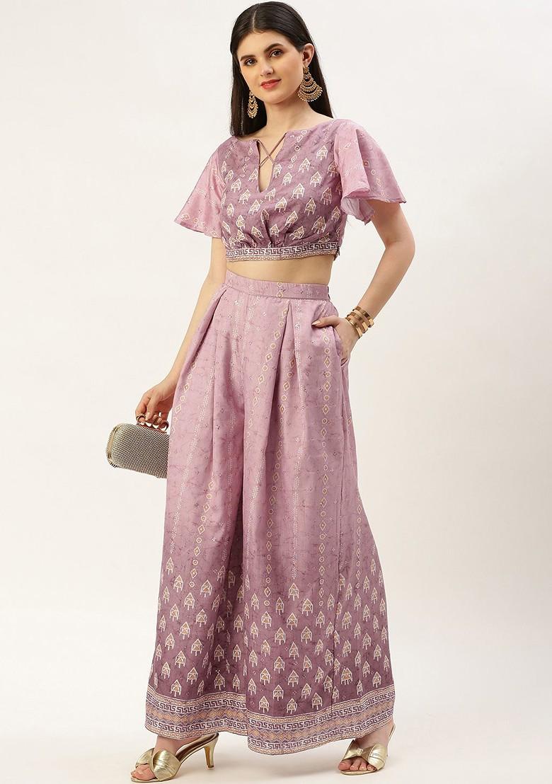 Mauve Printed Poly Blend Palazzo Set