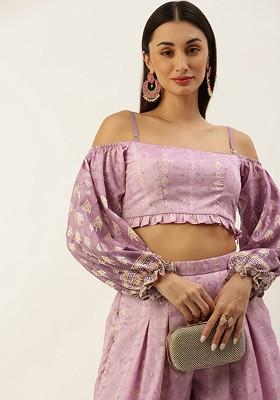 Mauve Ethnic Motifs Printed Poly Blend Palazzo Set