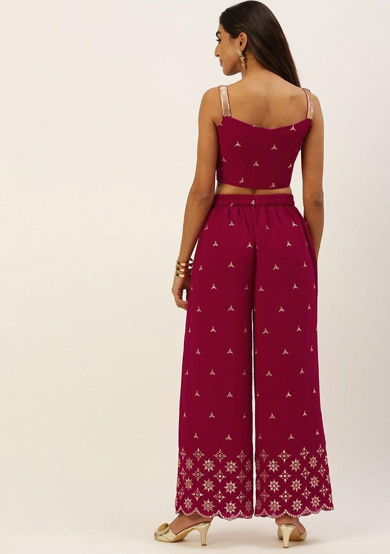 Pink Embroidered Poly Blend Co-Ord Set