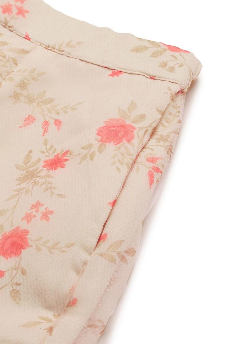 Beige Printed Poly Blend Co-Ord Set