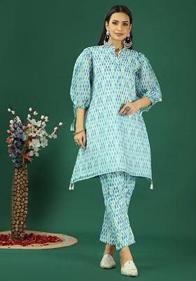 Navy Blue Ethnic Motifs Poly Blend Co-Ord Set