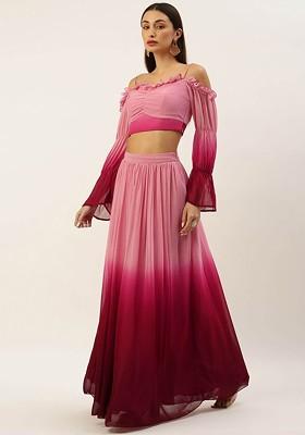 Maroon Solid Georgette Co-Ord Set