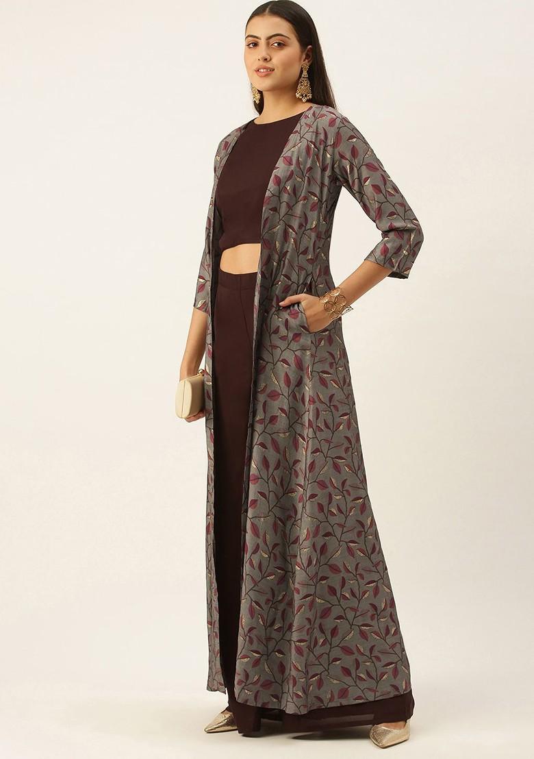 Purple Floral Embroidered Poly Blend Co-Ord Set