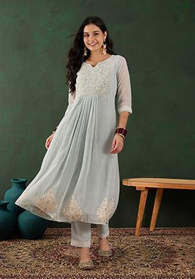 Sky Blue Zari Embroidered Georgette Kurta Set