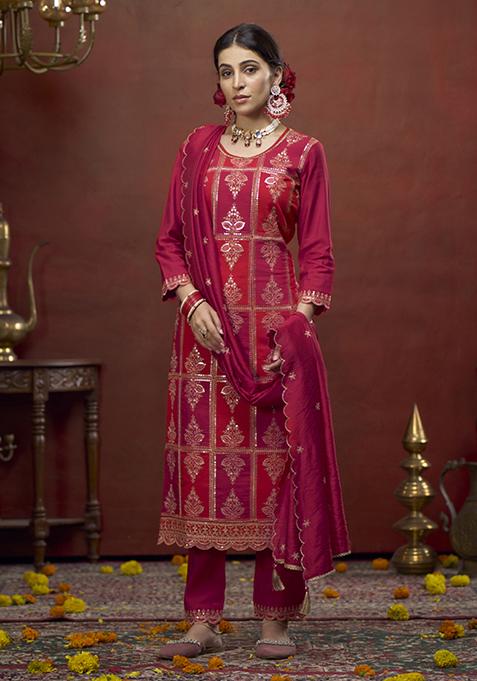 Pink Embroidered Silk Pakistani Suit Set