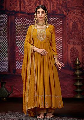 Yellow Zari Embroidered Silk Kurta Set