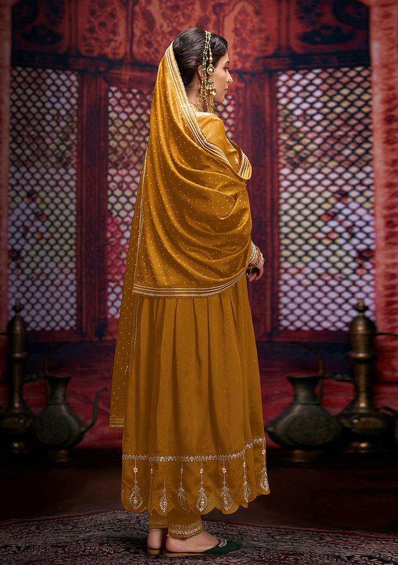 Yellow Zari Embroidered Silk Kurta Set