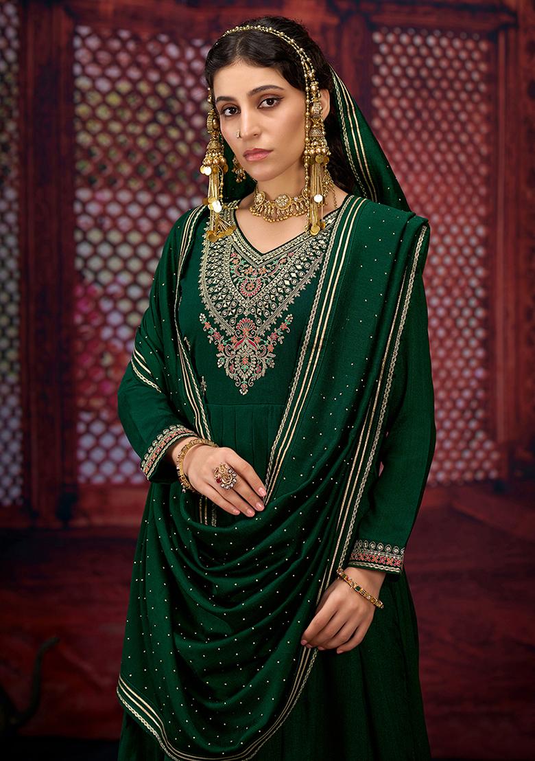 Green Zari Embroidered Silk Kurta Set