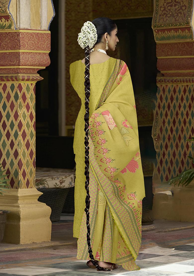 Yellow Zari Embroidered Cotton Kurta Set