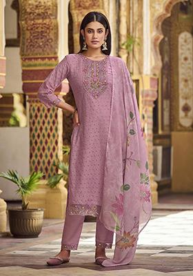 Pink Zari Embroidered Cotton Kurta Set