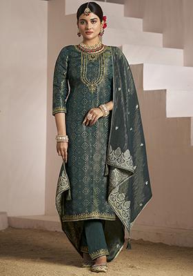 Blue Zari Embroidered Viscose Kurta Set