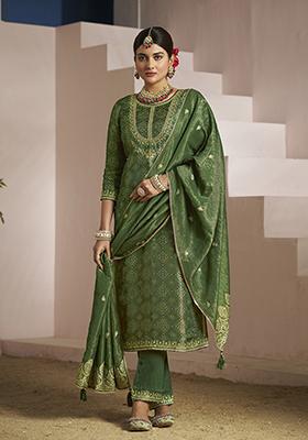 Green Zari Embroidered Viscose Kurta Set