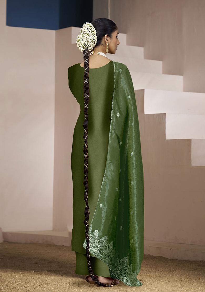 Green Zari Embroidered Viscose Kurta Set