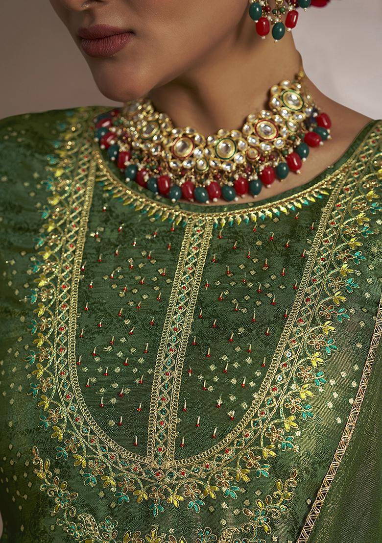 Green Zari Embroidered Viscose Kurta Set