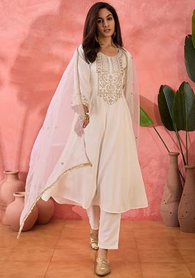 Off White Zari Embroidered Legend Silk Kurta Set