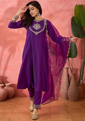 Purple  Zari Embroidered Bitaliyan Kurta Set