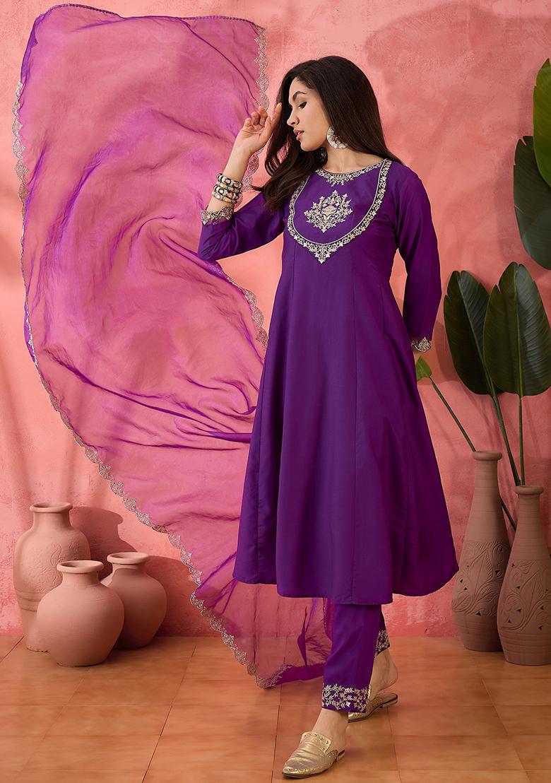 Purple  Zari Embroidered Bitaliyan Kurta Set