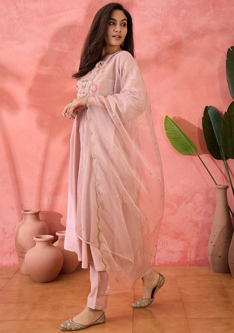 Beige Zari Embroidered Bitaliyan Kurta Set