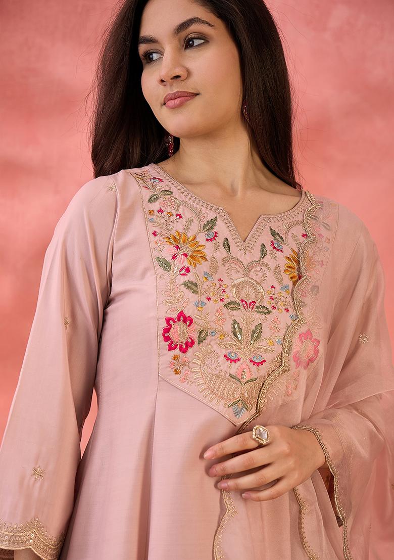 Beige Zari Embroidered Bitaliyan Kurta Set