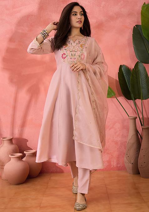 Beige Zari Embroidered Bitaliyan Kurta Set