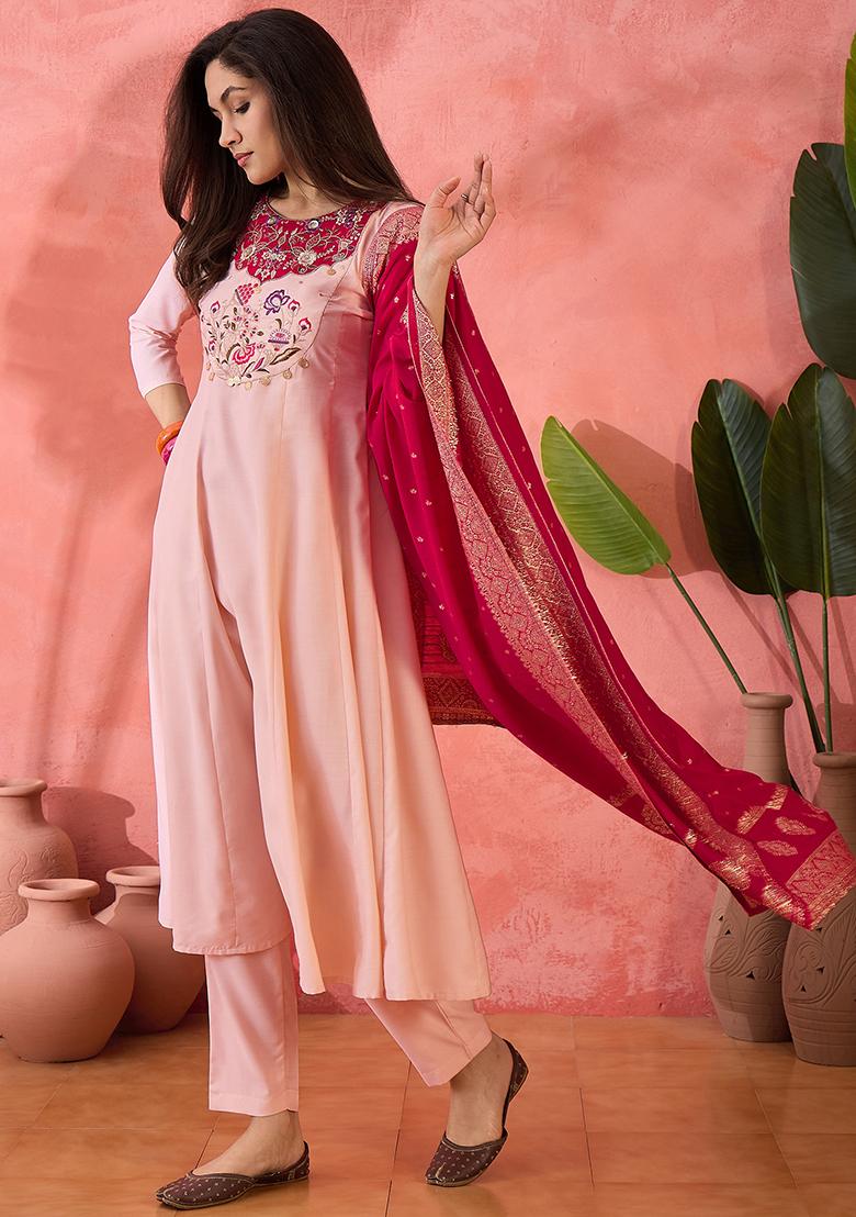 Light Pink Zari Embroidered Bitaliyan Kurta Set